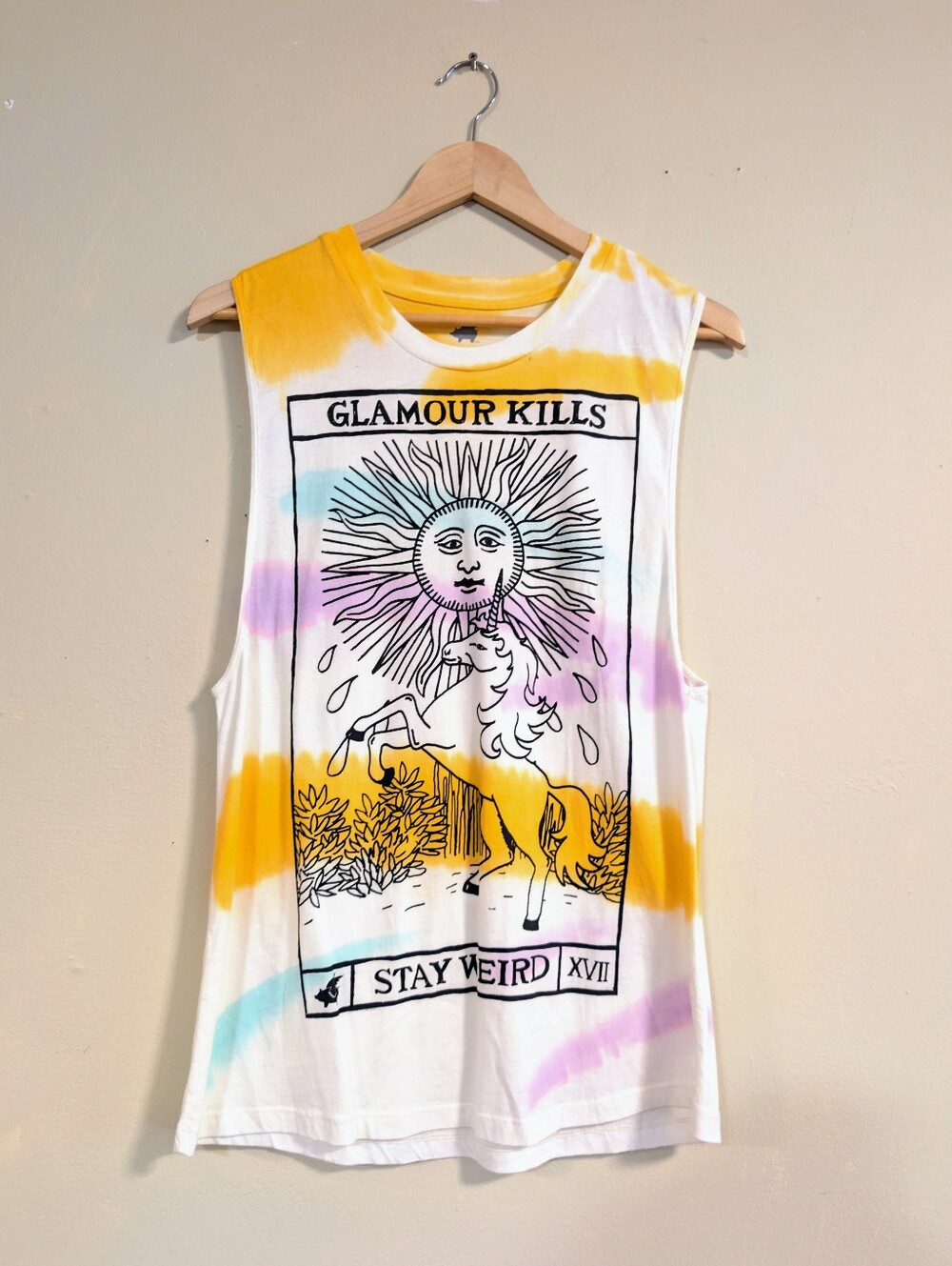 Glamour Kills Medium Yellow Tie-Dye Cut-Sleeve Tee
